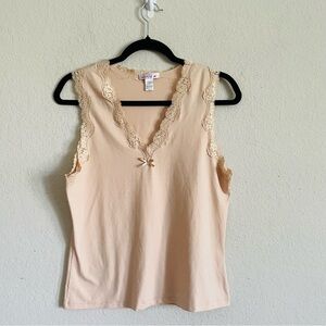 Cruz Lace Trim Sleeveless Top - Cream size XL feminine ballet core shaping layer